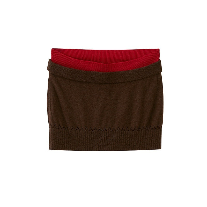 Colorblock Layered Faux Two Piece Knit Women's Wool Blend Matching Skirt Sets