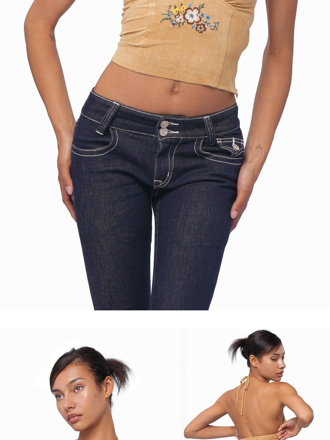 Cropped Embroidered Tie Neck Women's Polyester Viscose Halter Tops
