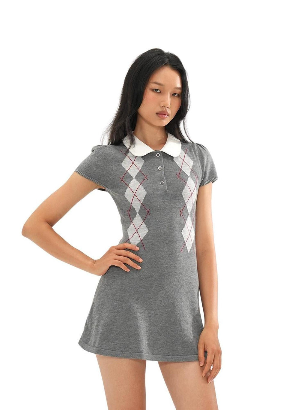 Diamond Contrast Jacquard Round Neck Women's Bodycon Mini Dresses