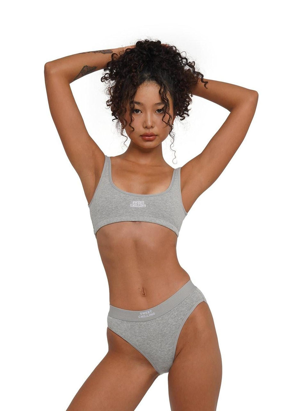 Embroidered Ribbed Fitted Triangle Mid Waist Women's Cotton Bikinis