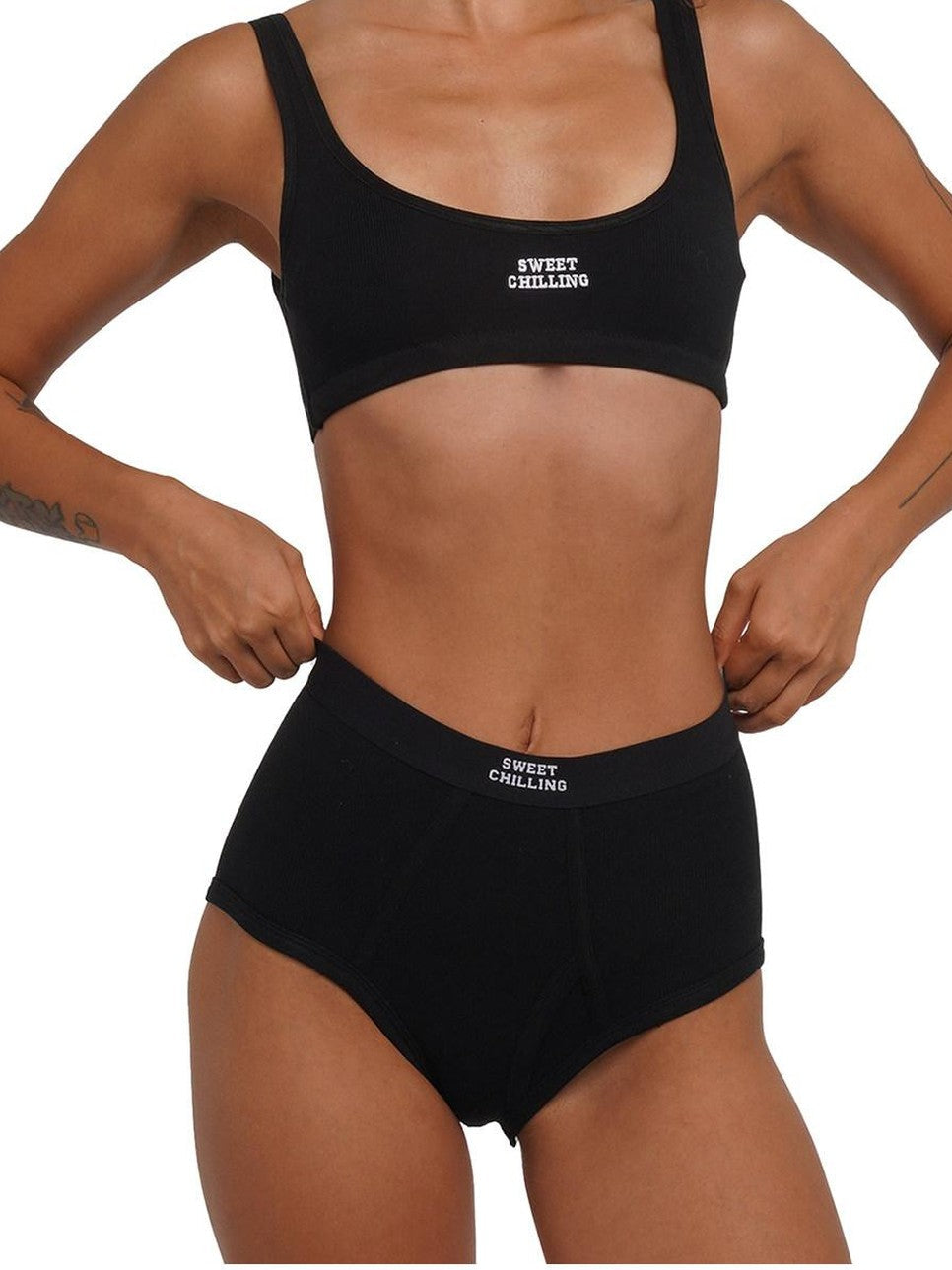 Embroidered Ribbed Fitted Triangle Mid Waist Women's Cotton Bikinis