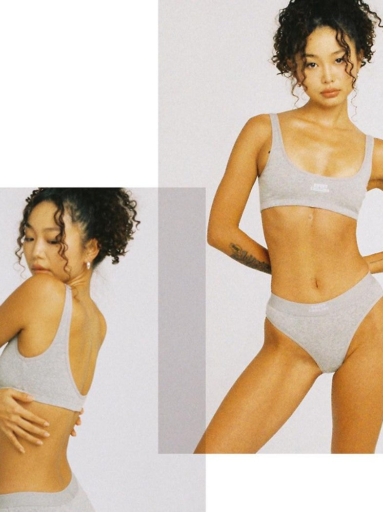 Embroidered Ribbed Fitted Triangle Mid Waist Women's Cotton Bikinis