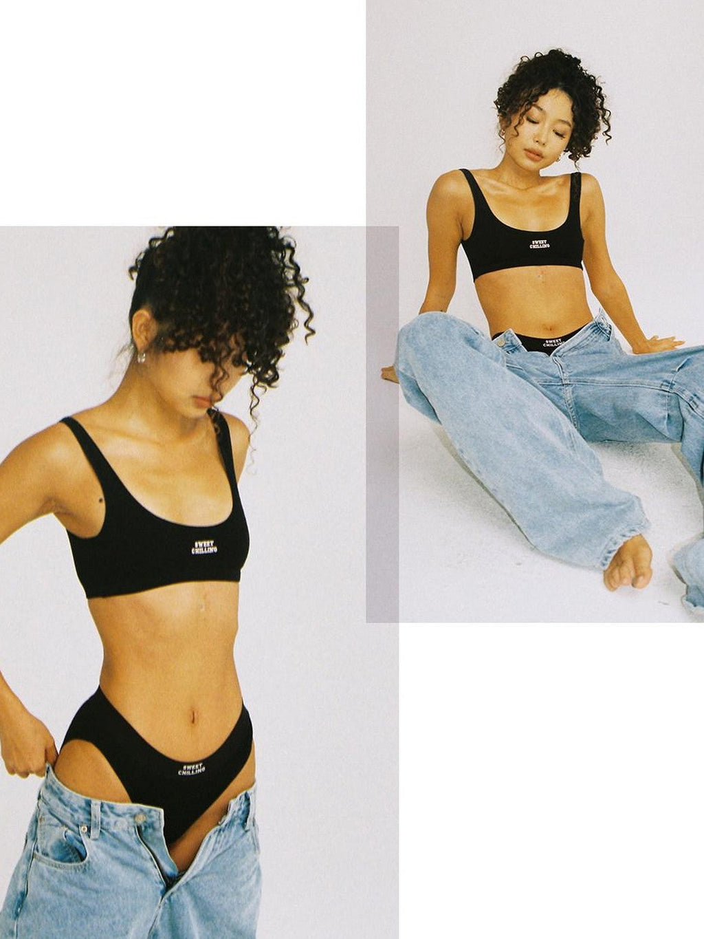 Embroidered Ribbed Fitted Triangle Mid Waist Women's Cotton Bikinis