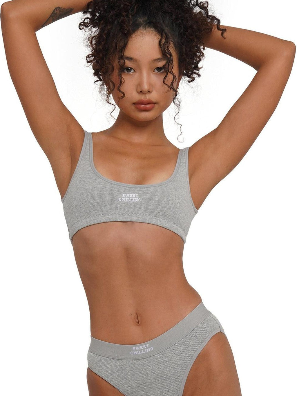 Embroidered Ribbed Fitted Triangle Mid Waist Women's Cotton Bikinis