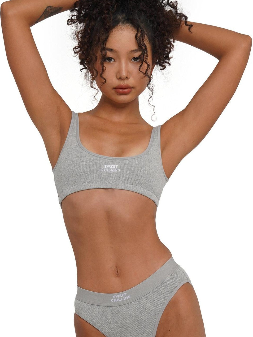 Embroidered Ribbed Fitted Triangle Mid Waist Women's Cotton Bikinis