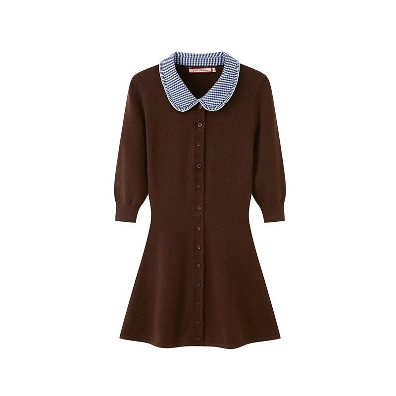 Farm Patchwork Knit Doll Collar Women's Cotton Corset Mini Dresses