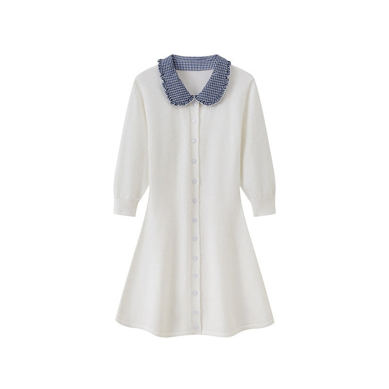 Farm Patchwork Knit Doll Collar Women's Cotton Corset Mini Dresses