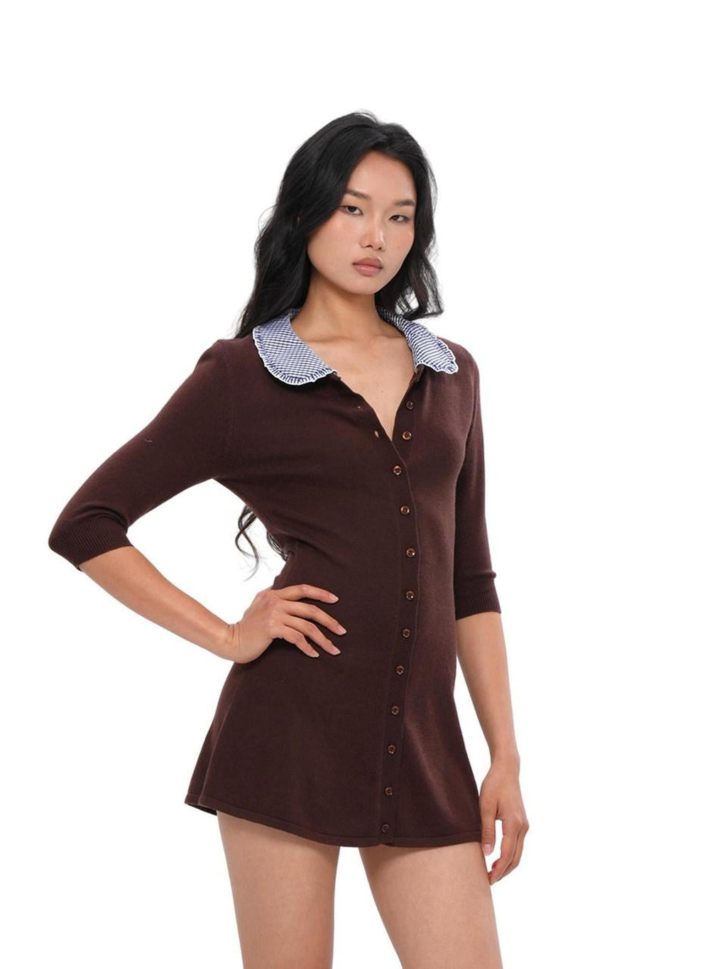 Farm Patchwork Knit Doll Collar Women's Cotton Corset Mini Dresses