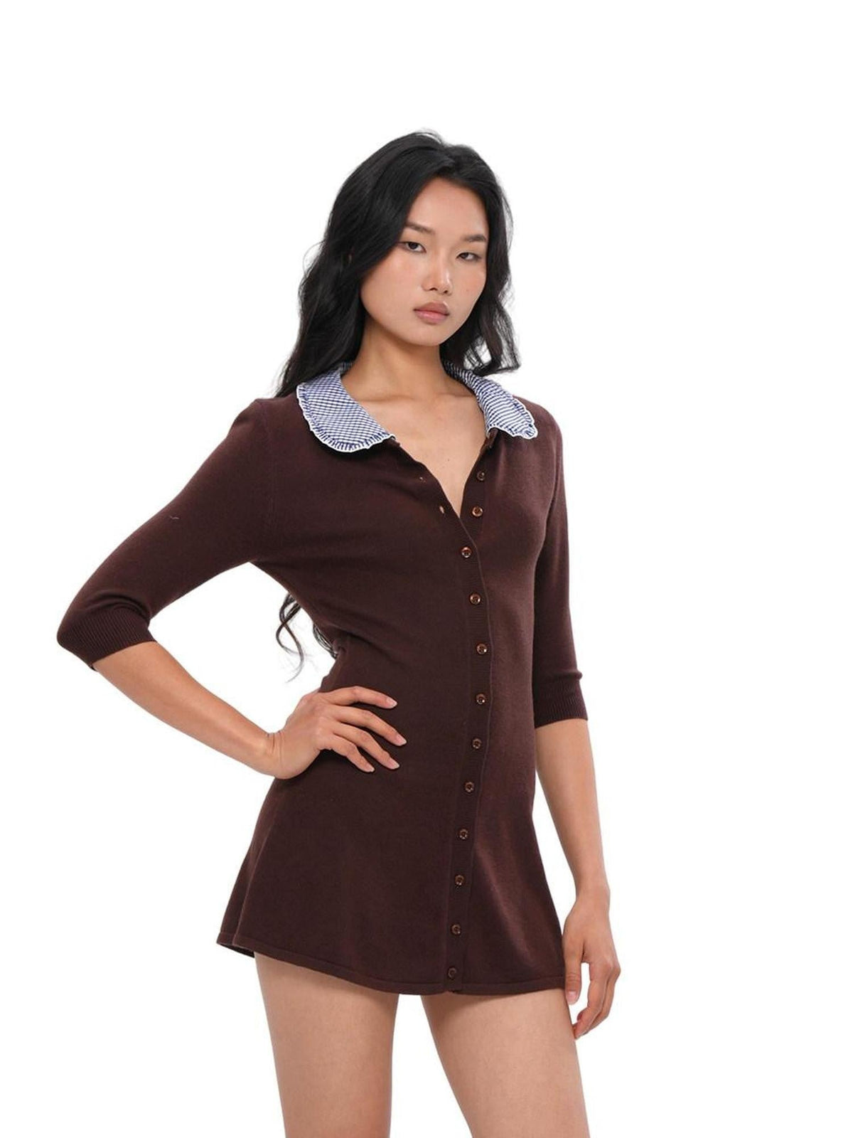 Farm Patchwork Knit Doll Collar Women's Cotton Corset Mini Dresses
