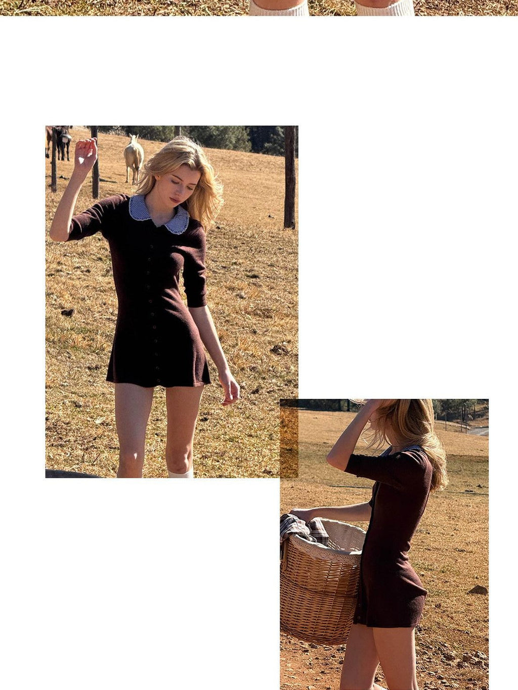 Farm Patchwork Knit Doll Collar Women's Cotton Corset Mini Dresses