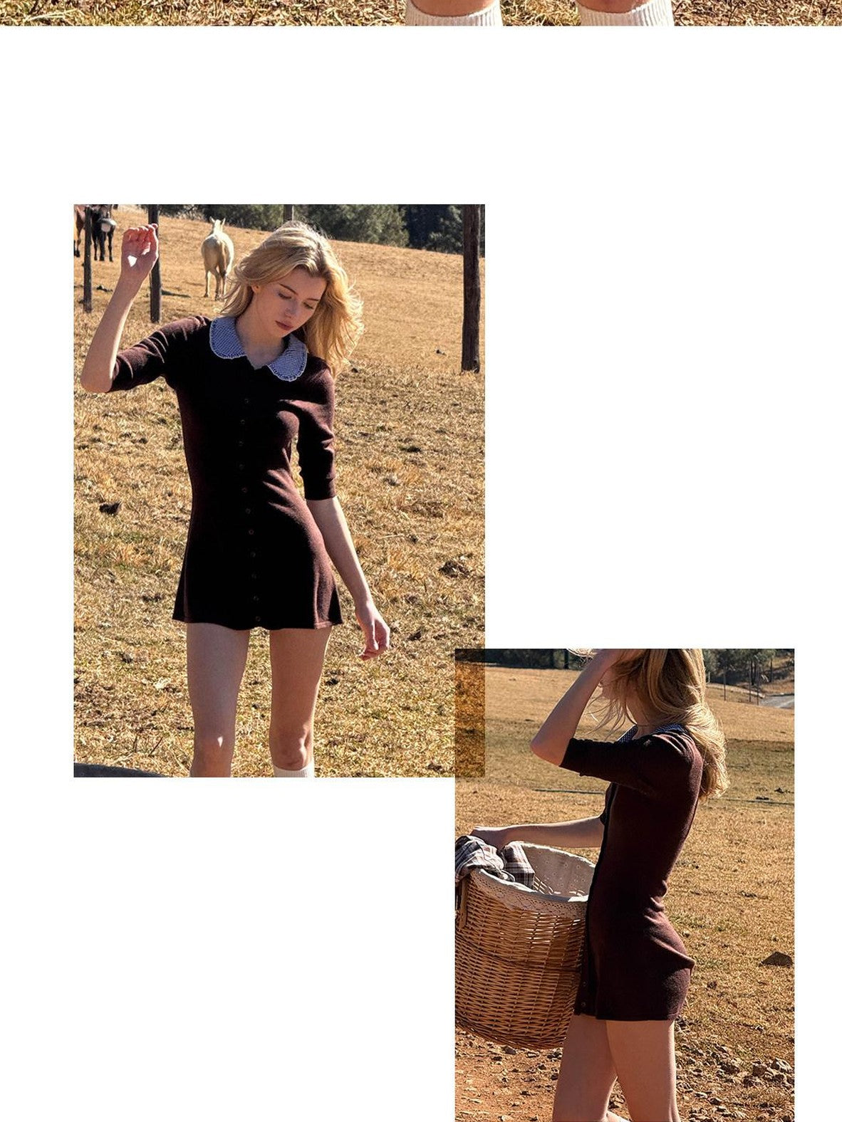 Farm Patchwork Knit Doll Collar Women's Cotton Corset Mini Dresses