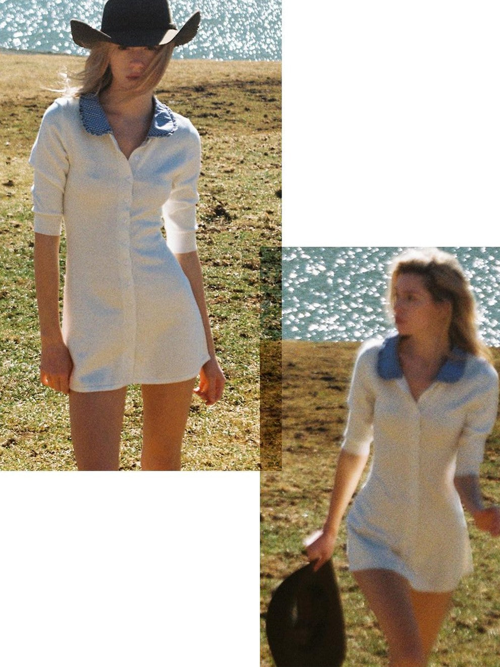 Farm Patchwork Knit Doll Collar Women's Cotton Corset Mini Dresses