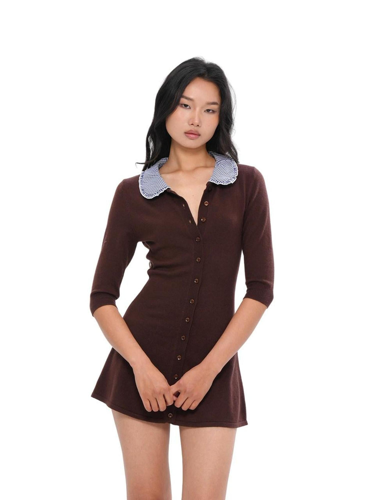 Farm Patchwork Knit Doll Collar Women's Cotton Corset Mini Dresses