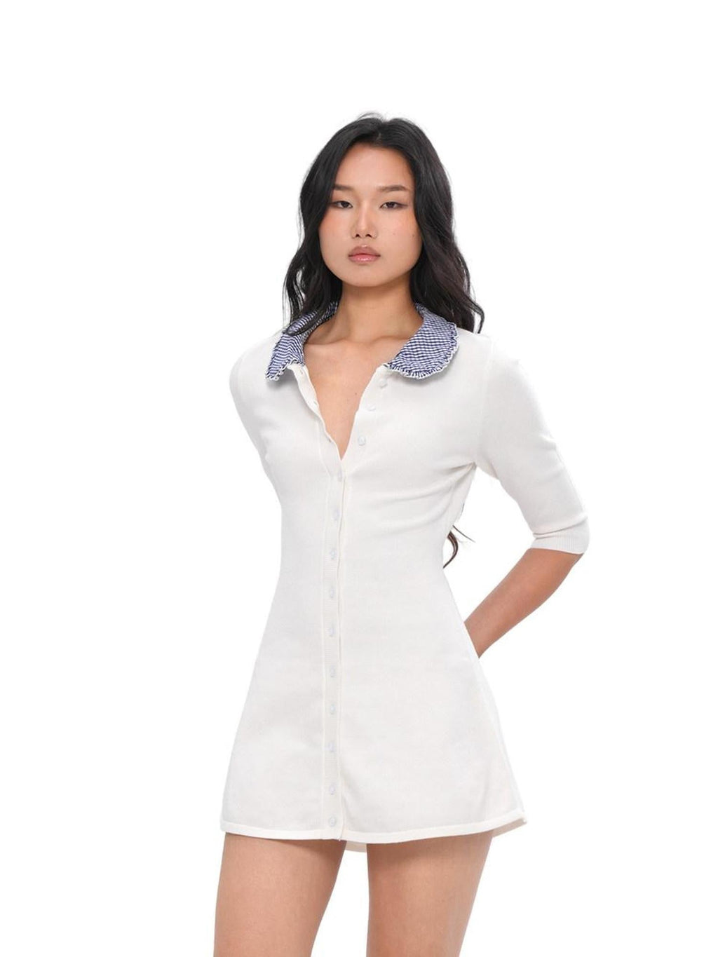 Farm Patchwork Knit Doll Collar Women's Cotton Corset Mini Dresses