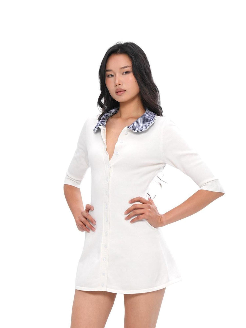 Farm Patchwork Knit Doll Collar Women's Cotton Corset Mini Dresses