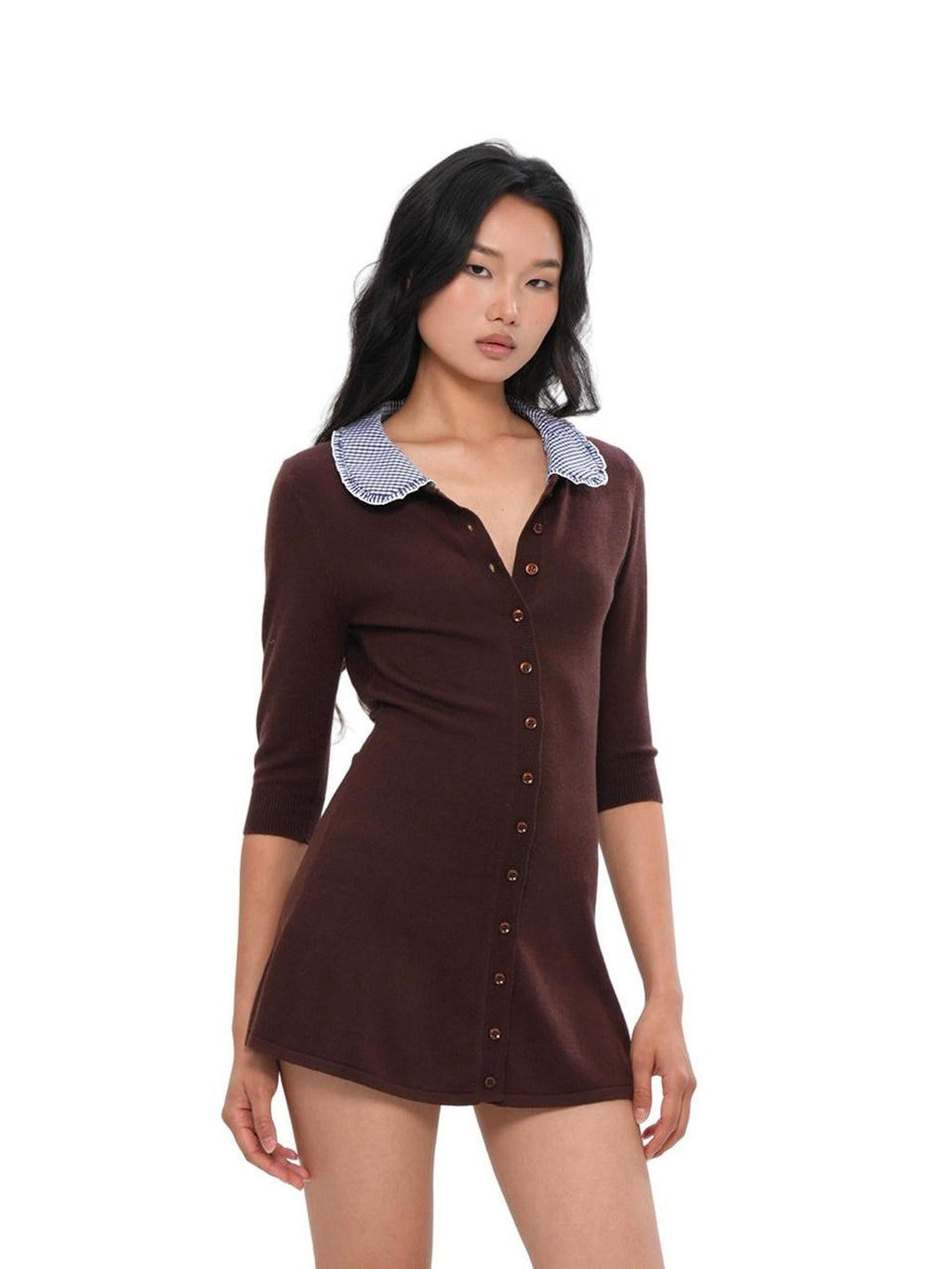 Farm Patchwork Knit Doll Collar Women's Cotton Corset Mini Dresses