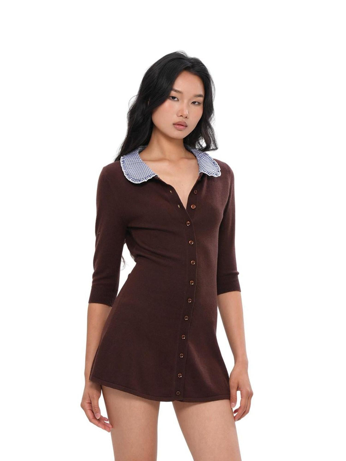 Farm Patchwork Knit Doll Collar Women's Cotton Corset Mini Dresses