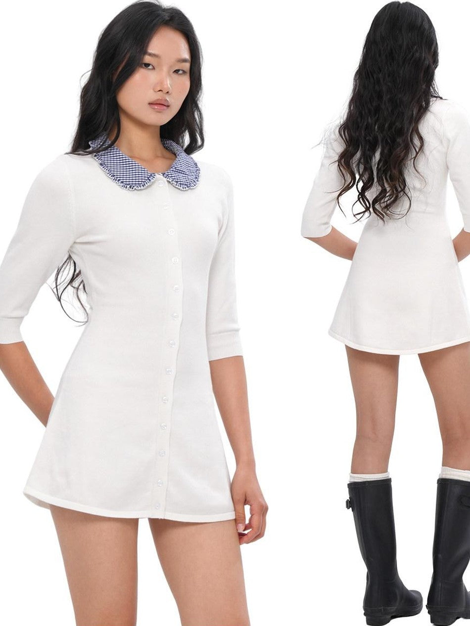 Farm Patchwork Knit Doll Collar Women's Cotton Corset Mini Dresses