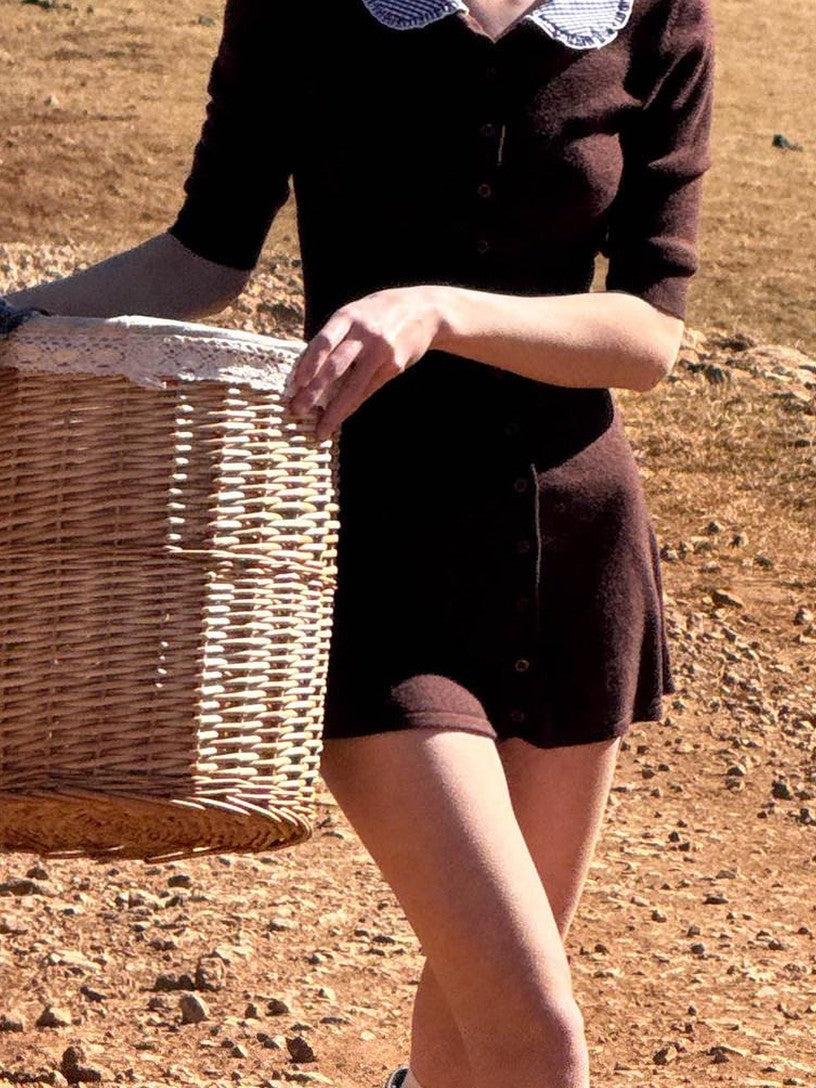 Farm Patchwork Knit Doll Collar Women's Cotton Corset Mini Dresses