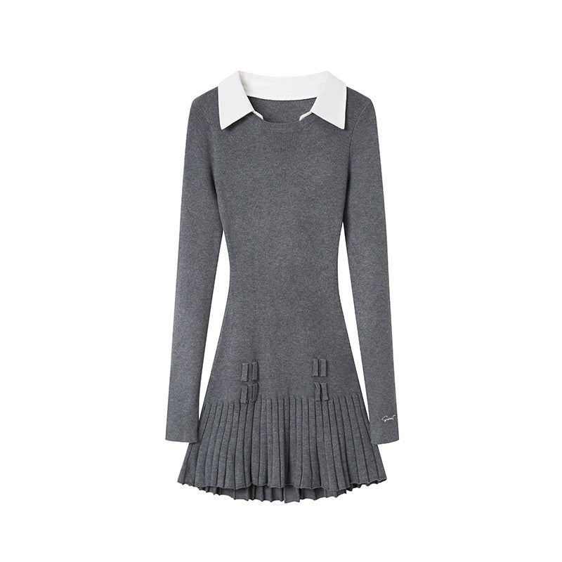 Faux Shirt Collar Pleated Belted Slim Women's Nylon Blend Corset Mini Dresses