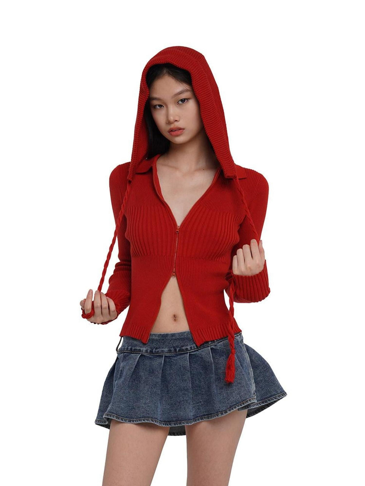 Flower Brooch Knit Two Way Zipper Slim Fit Women's Cotton Blend Cardigans