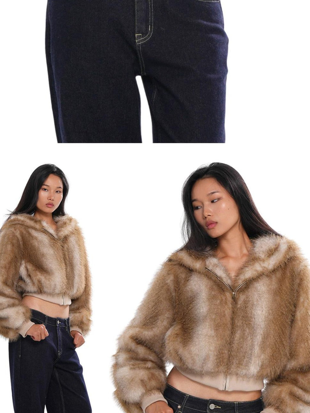 Fluffy Hooded Eco Faux Fur Women's Polyester Cropped Jackets