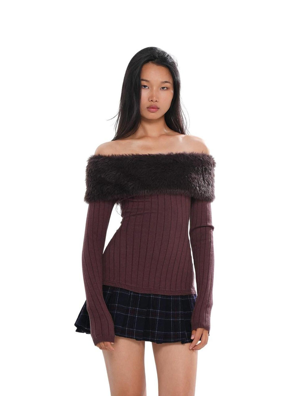 Fuzzy Bardot Spliced Pleated Cinched Waist Women's Viscose Corset Mini Dresses