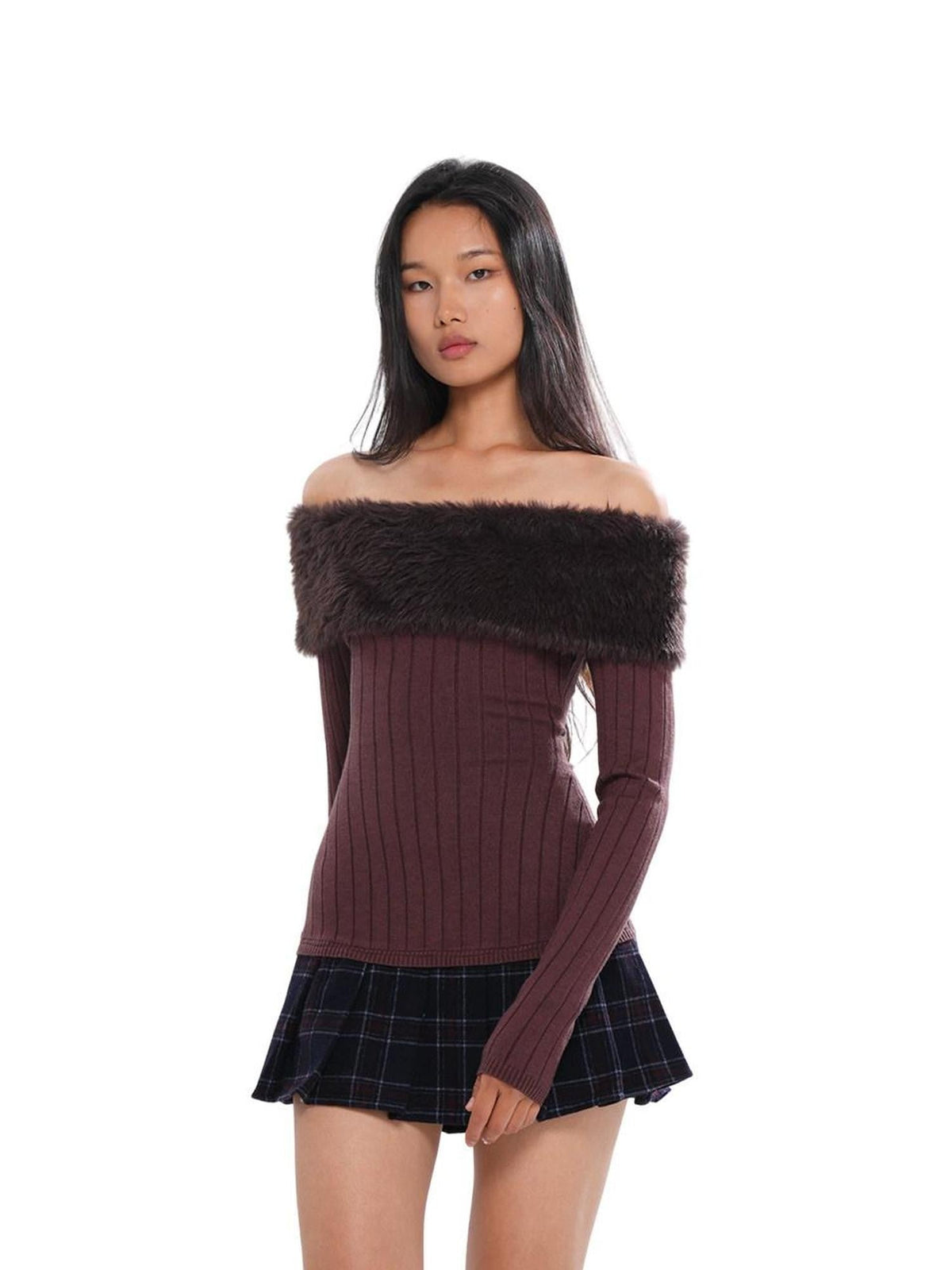 Fuzzy Bardot Spliced Pleated Cinched Waist Women's Viscose Corset Mini Dresses