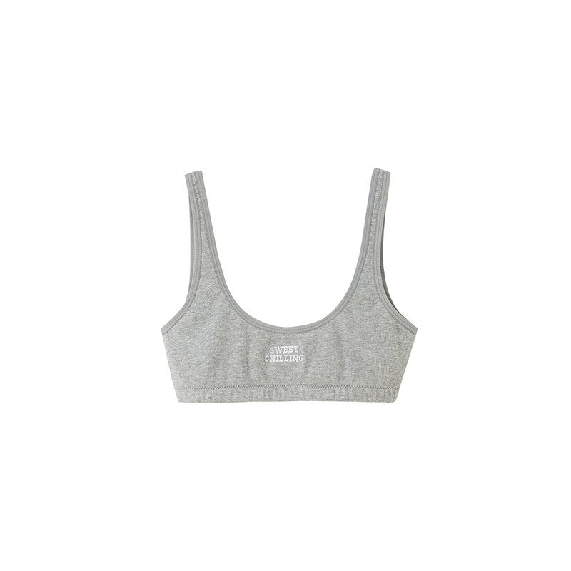 Gray Embroidered Wireless Fitted Women's Ribbed Cotton Bikinis