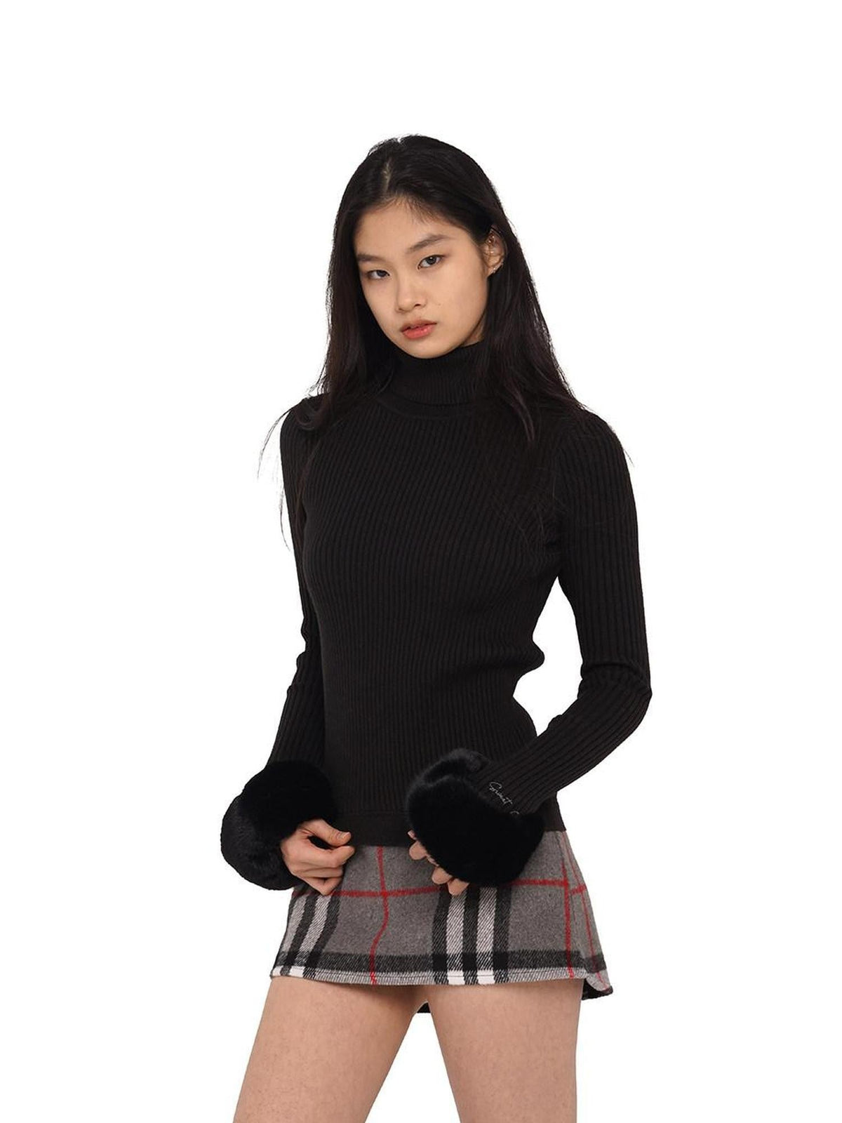 High Neck Fitted Knit Splice Faux Two Piece Women's Acrylic Corset Mini Dresses