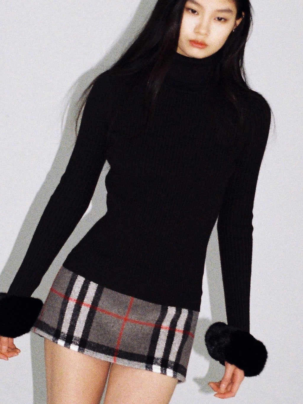 High Neck Fitted Knit Splice Faux Two Piece Women's Acrylic Corset Mini Dresses