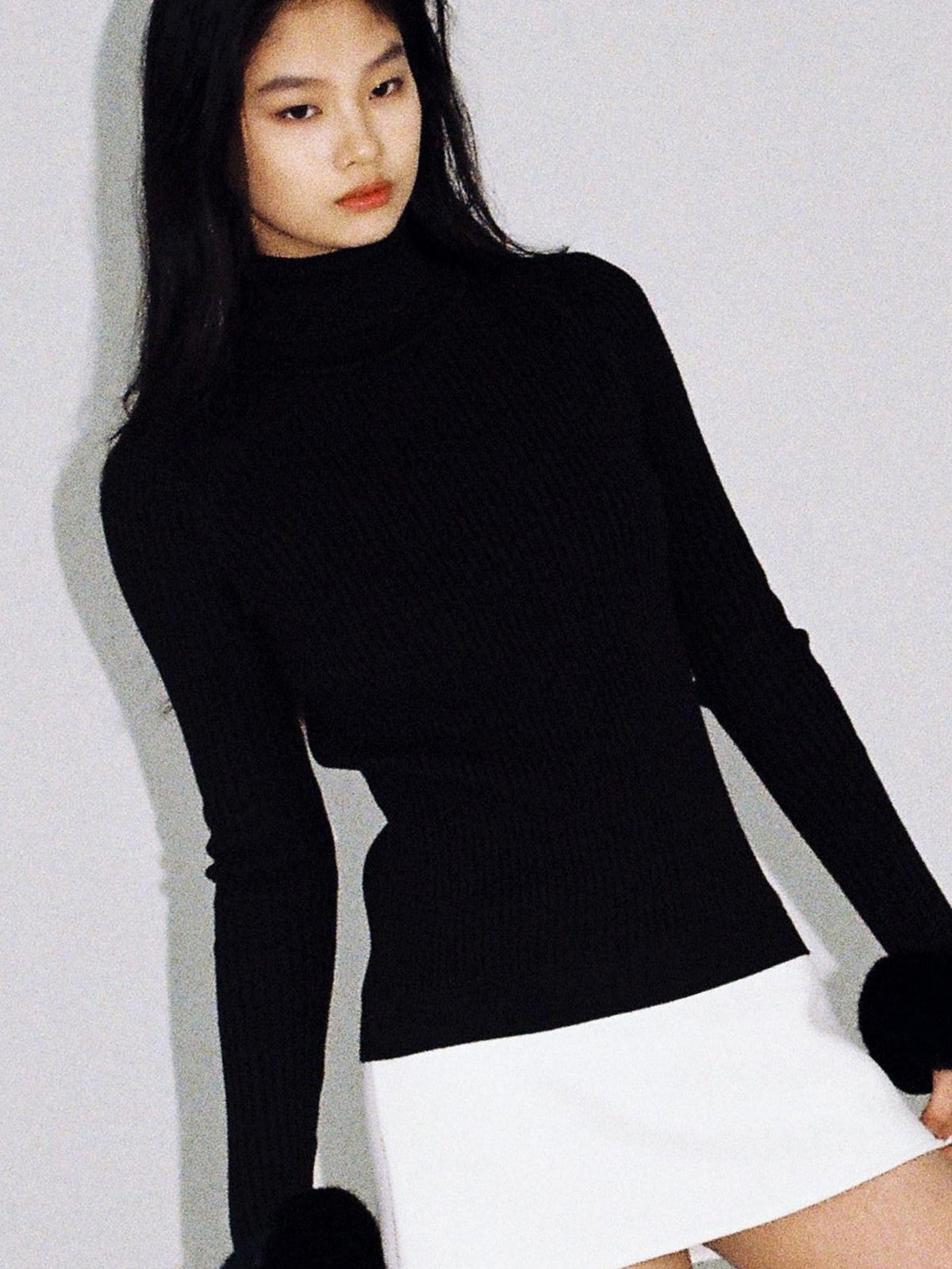 High Neck Fitted Knit Splice Faux Two Piece Women's Acrylic Corset Mini Dresses