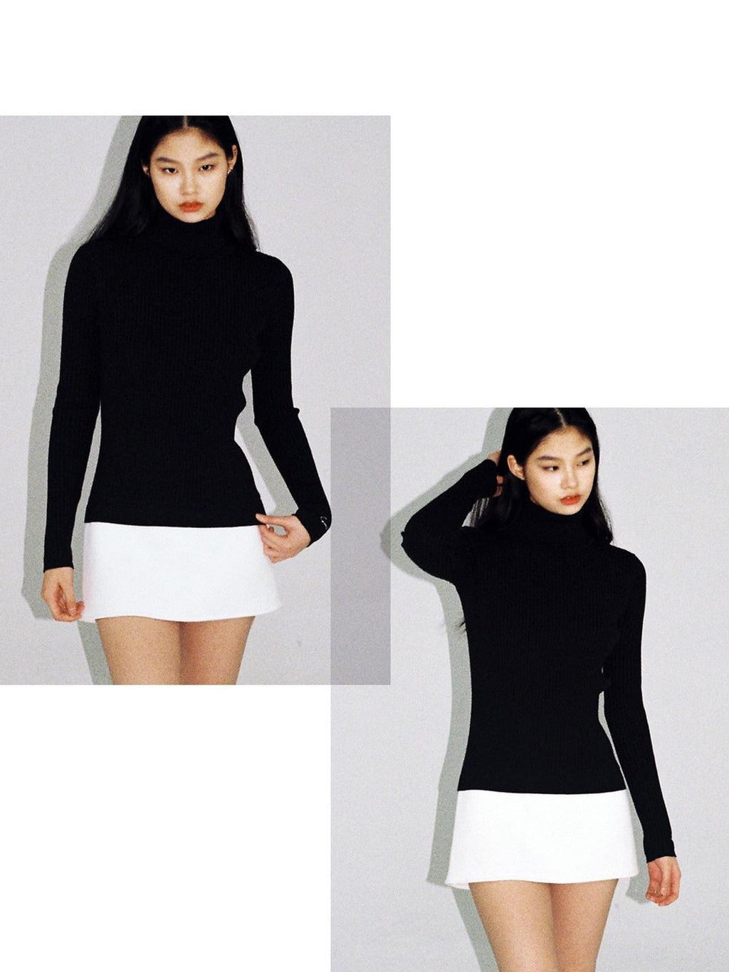 High Neck Fitted Knit Splice Faux Two Piece Women's Acrylic Corset Mini Dresses
