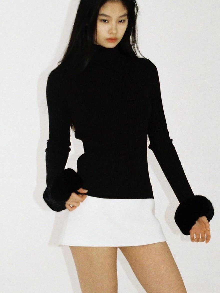 High Neck Fitted Knit Splice Faux Two Piece Women's Acrylic Corset Mini Dresses