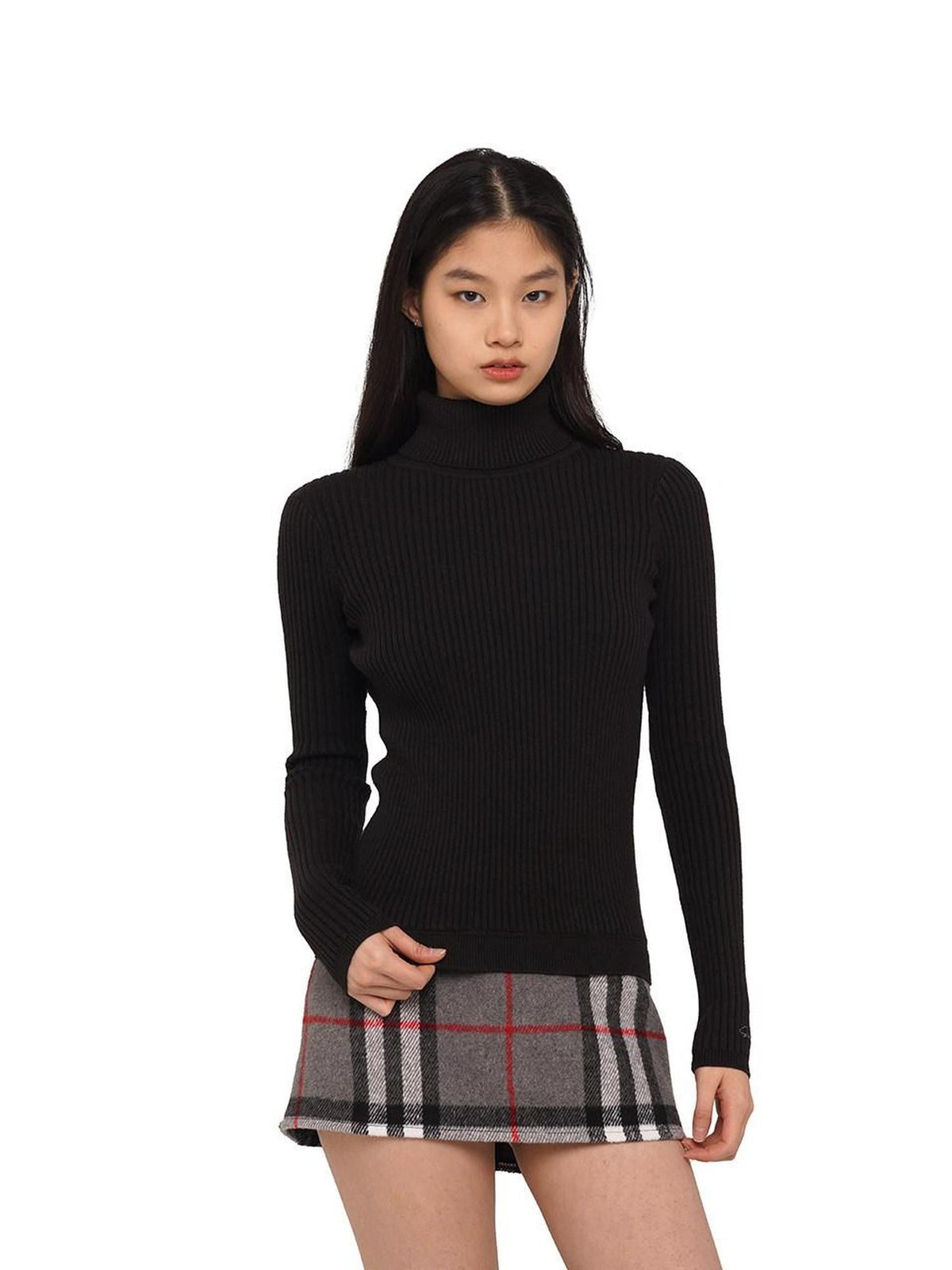 High Neck Fitted Knit Splice Faux Two Piece Women's Acrylic Corset Mini Dresses
