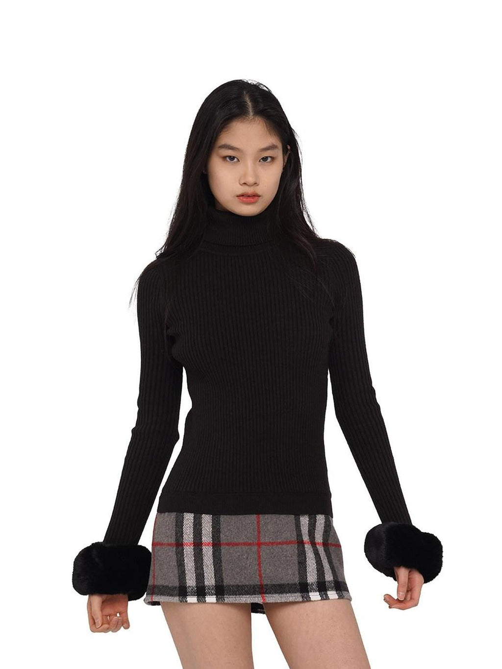 High Neck Fitted Knit Splice Faux Two Piece Women's Acrylic Corset Mini Dresses