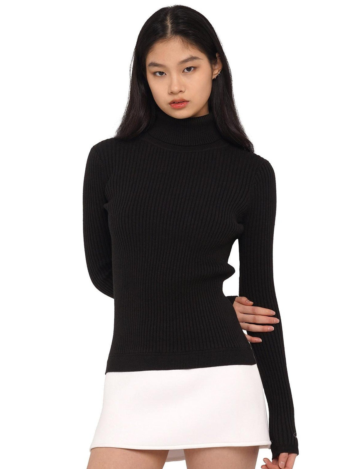High Neck Fitted Knit Splice Faux Two Piece Women's Acrylic Corset Mini Dresses