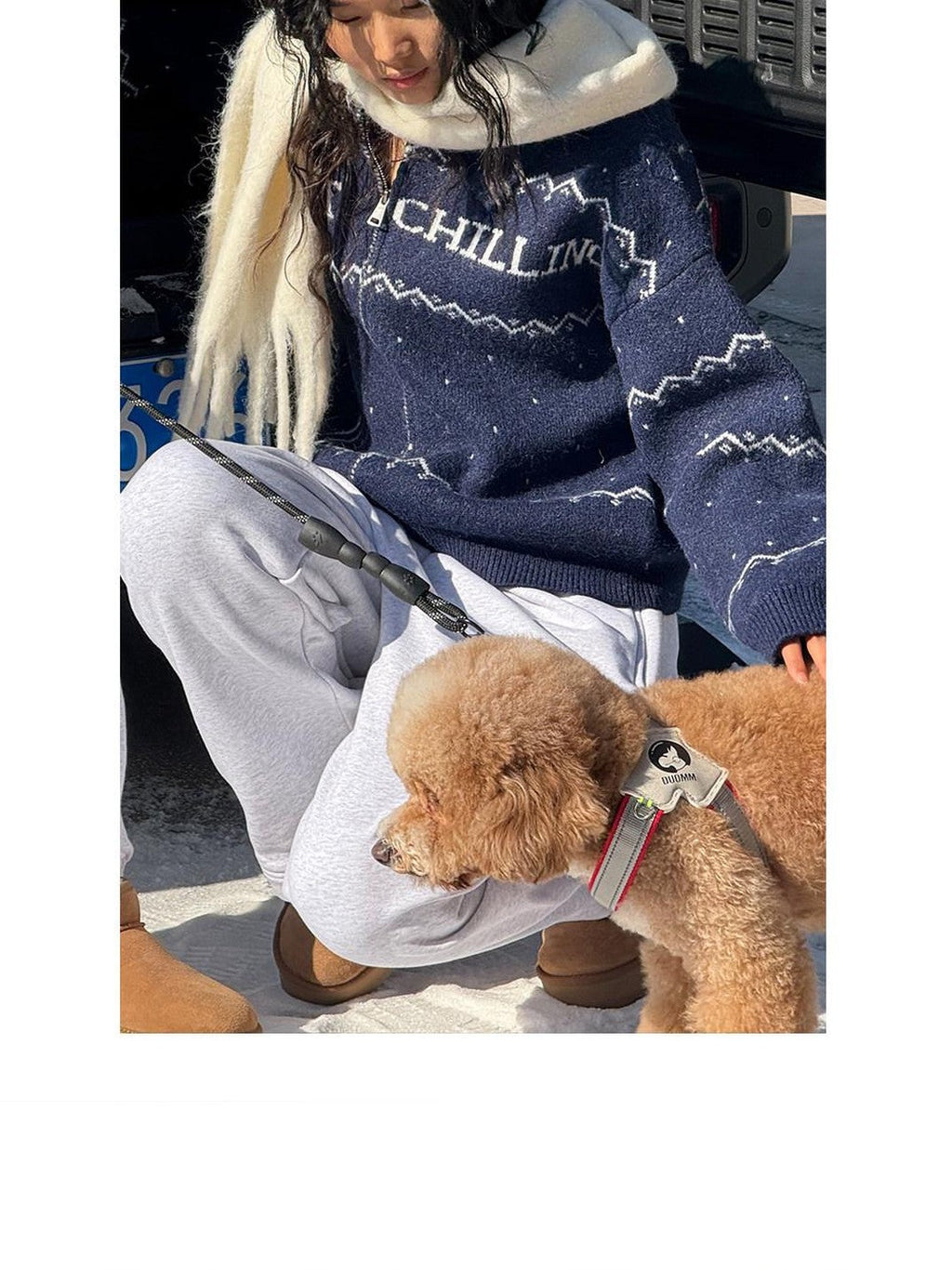 Nordic Logo Jacquard Knit Embroidered Women's Polyester Casual Jackets