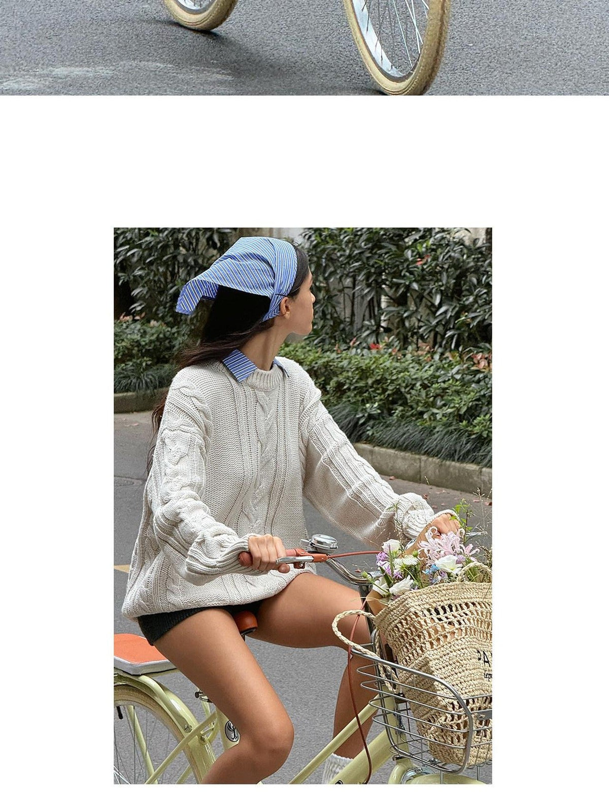 Oversize Chunky Cable Knit Detachable Striped Collar Women's Acrylic Shirts