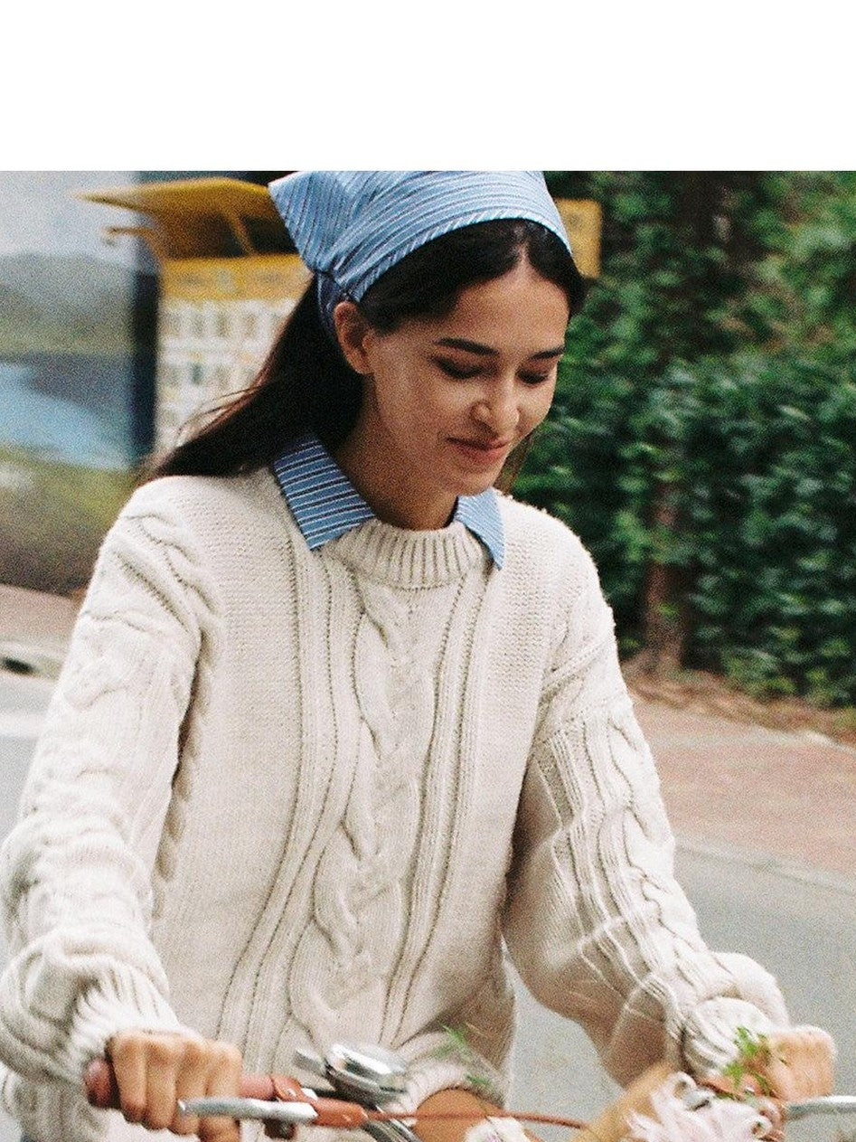 Oversize Chunky Cable Knit Detachable Striped Collar Women's Acrylic Shirts