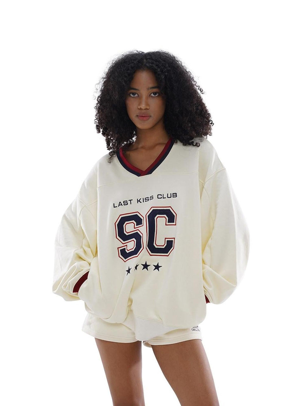 Oversized Heavy Embroidered Rugby V-neck Women's Cotton Blend Sweatshirts