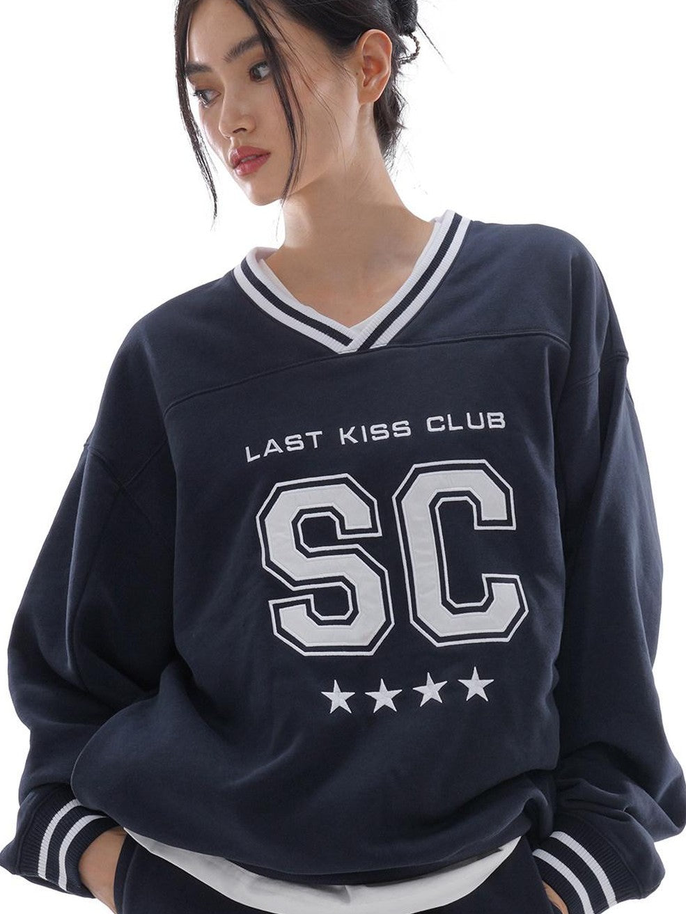 Oversized Heavy Embroidered Rugby V-neck Women's Cotton Blend Sweatshirts