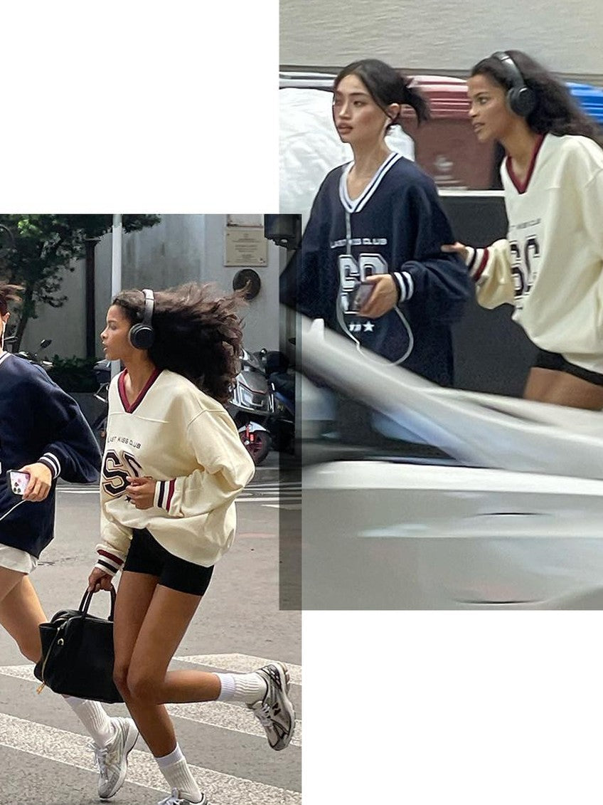 Oversized Heavy Embroidered Rugby V-neck Women's Cotton Blend Sweatshirts