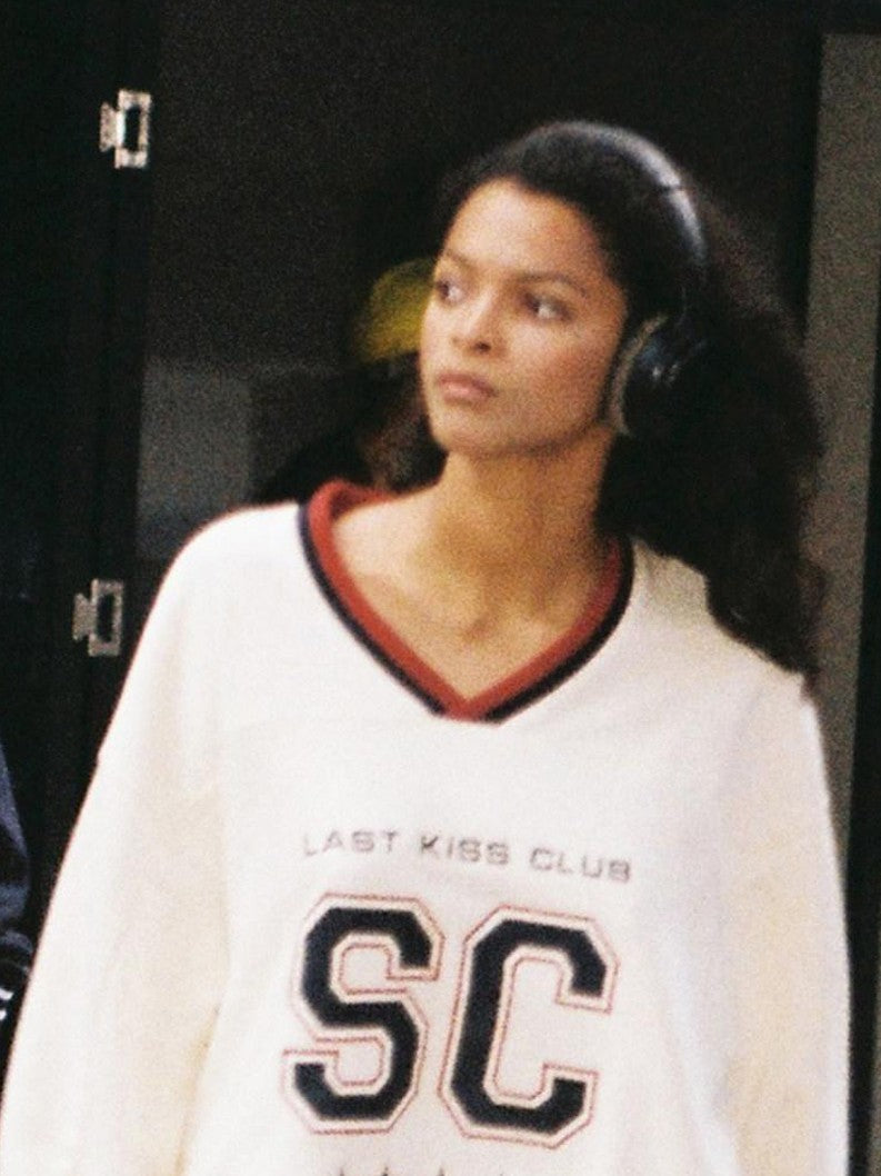 Oversized Heavy Embroidered Rugby V-neck Women's Cotton Blend Sweatshirts