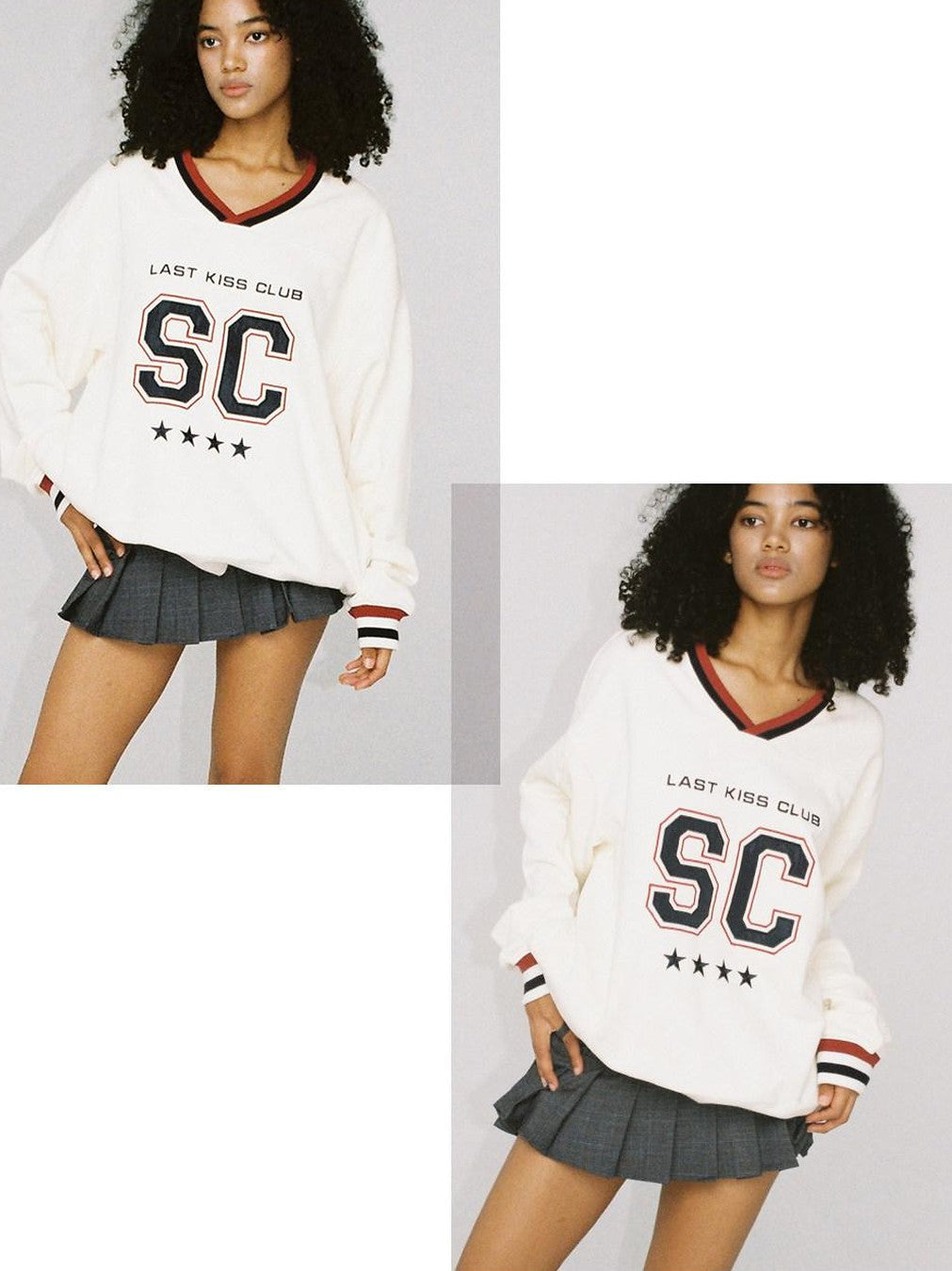 Oversized Heavy Embroidered Rugby V-neck Women's Cotton Blend Sweatshirts