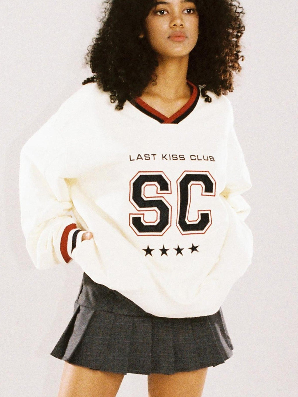 Oversized Heavy Embroidered Rugby V-neck Women's Cotton Blend Sweatshirts