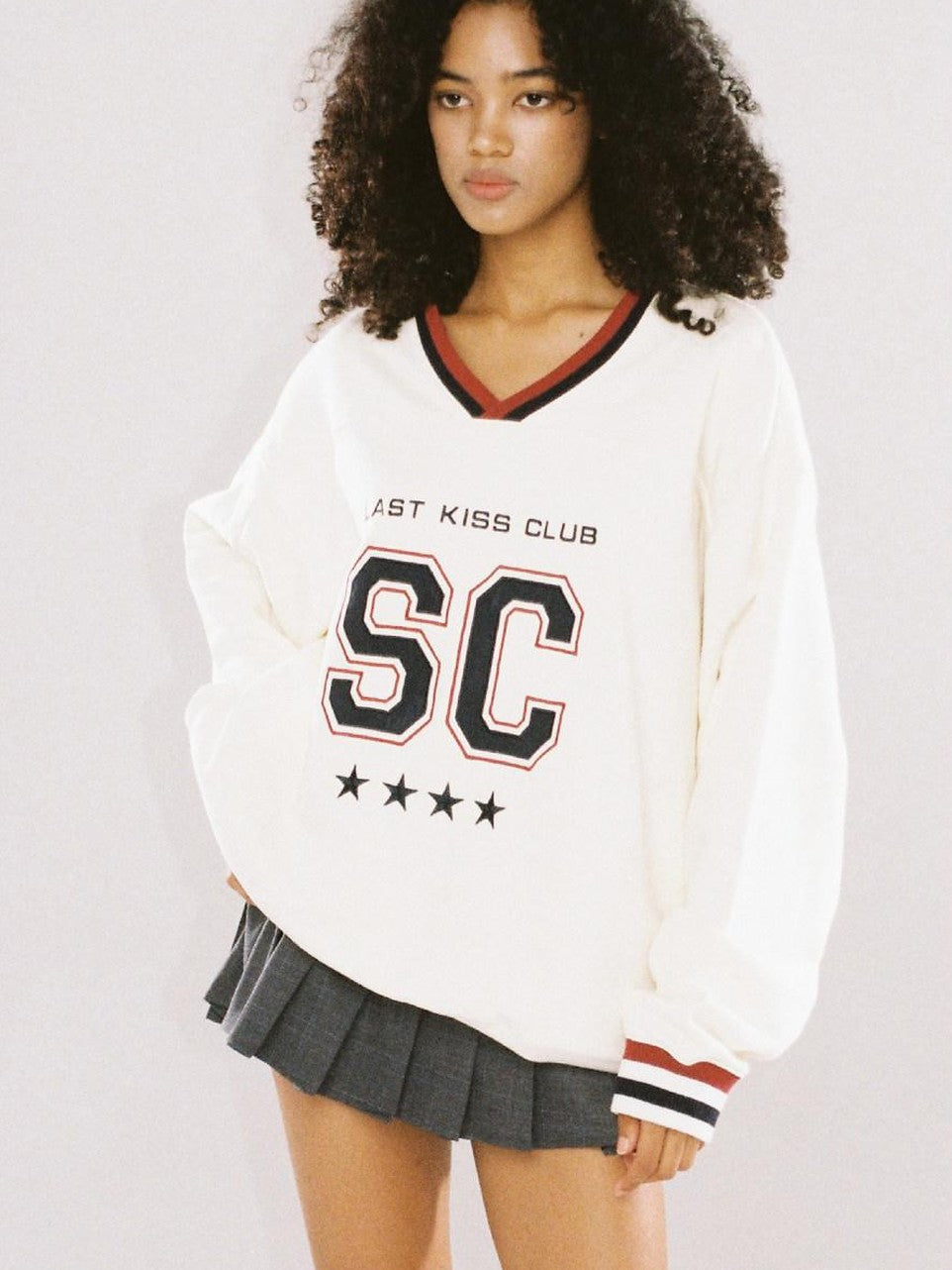 Oversized Heavy Embroidered Rugby V-neck Women's Cotton Blend Sweatshirts