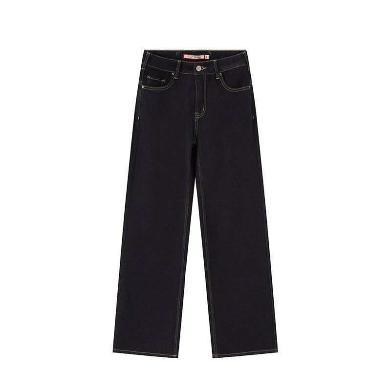 Raw Indigo Mid Rise Leg Lengthening Button Fly Women's Cotton Straight-leg Jeans