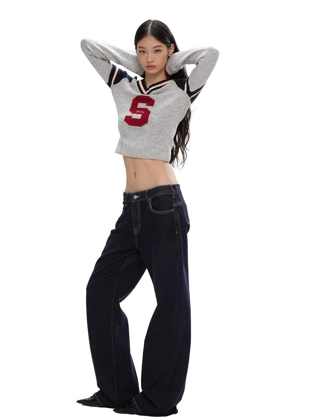 Raw Indigo Mid Rise Leg Lengthening Button Fly Women's Cotton Straight-leg Jeans