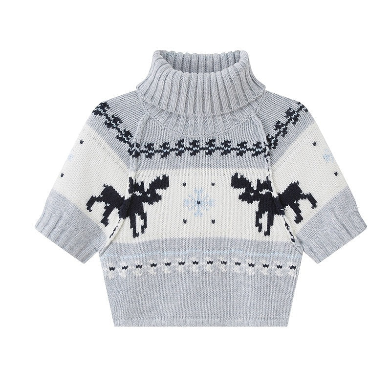 Reindeer High Neck Cropped Short Sleeve Women's Wool Blend Matching Skirt Sets
